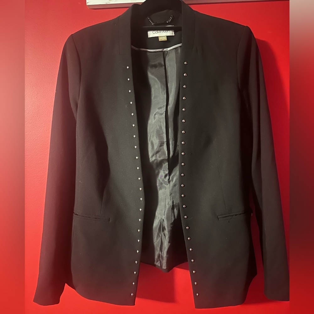 Calvin Klein Black Studded 2 piece Blazer & asymmetrical, Pencil skirt